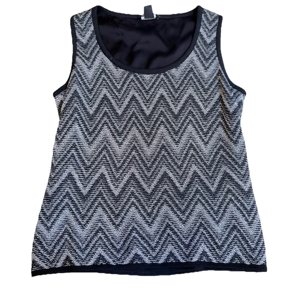St. John Women’s Knit Sleeveless Shell Top Chevron Gray Black Size P USA